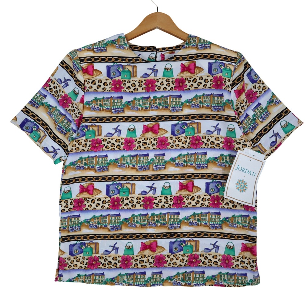 Jordan Top Womens Small Vintage 90s Novelty Print Leopard Chain Link SS NWT
